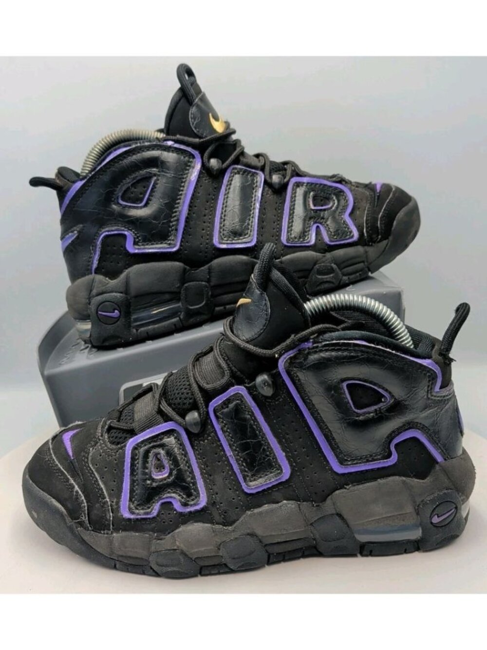 Nike Air More Uptempo Basketball Gym Shoes 96 GS Black Purple 5.5Y DX5954-001